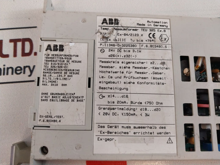 Abb Teu 325-ex Plc Temperature Transmitter 11346-0-3225380