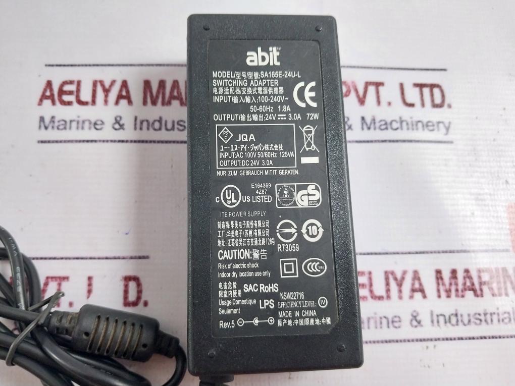 Abit Sa165e-24u-l Switching Ac Adapter 100-240v Dc 24v 3.0a