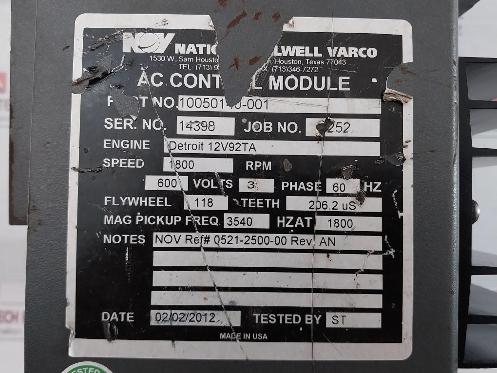 Ac Control Module 10050140-001 600V 3Ph 60Hz 1800 Rpm By Nov