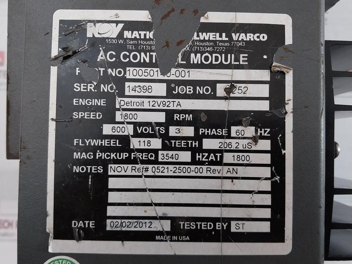Ac Control Module 10050140-001 600V 3Ph 60Hz 1800 Rpm By Nov