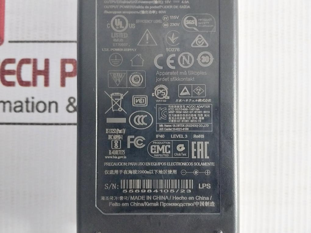Ac/Dc Power Adapter Gt-81081-6015-t3 Globtek 100-240V 1.5A 50/60Hz