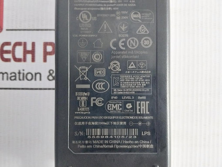 Ac/Dc Power Adapter Gt-81081-6015-t3 Globtek 100-240V 1.5A 50/60Hz