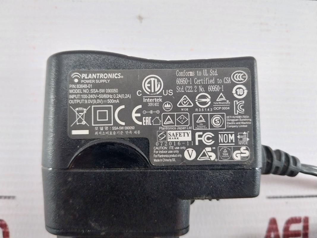 Ac Power Adapter Input-100-240V~50/60Hz 0.2A (0,2A) Plantronics 83648-01 90 Gm