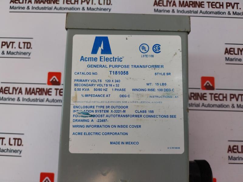 Acme Electric T181058 General Purpose Transformer 120 X 240V 50/60Hz