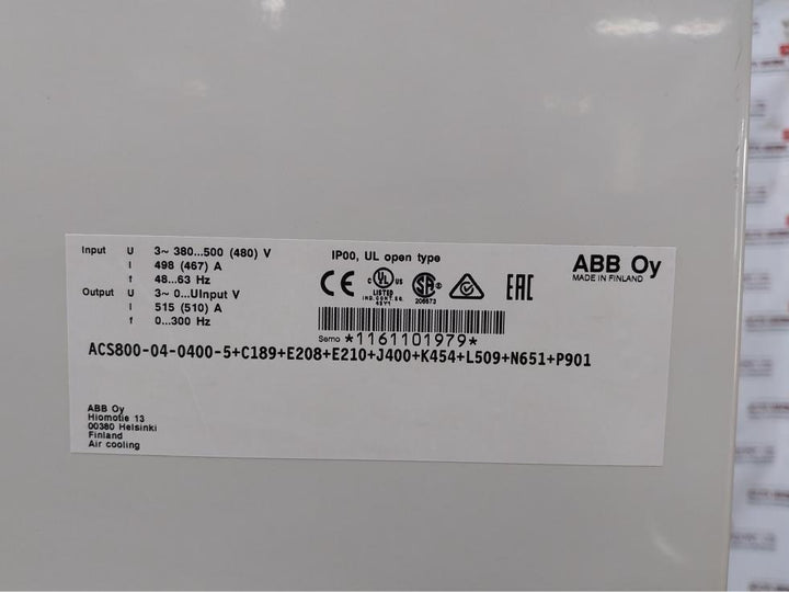 Acs800-04-0400-5+C189+E208+E210+J400+K454+L509+N651+P901 Abb Frequency Drive