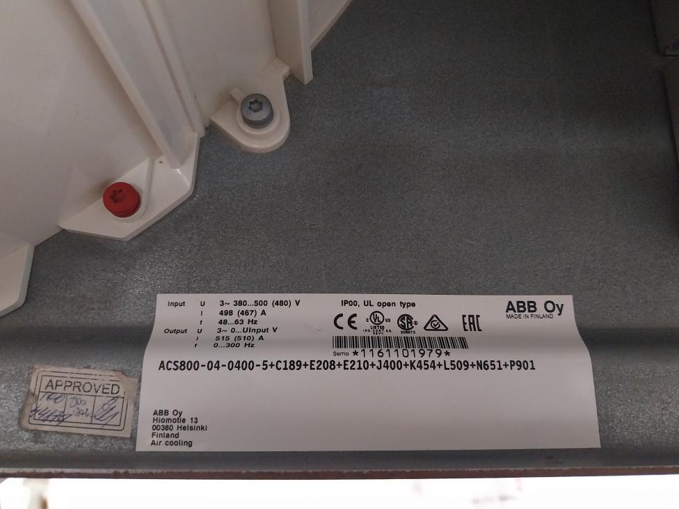 Acs800-04-0400-5+C189+E208+E210+J400+K454+L509+N651+P901 Abb Frequency Drive