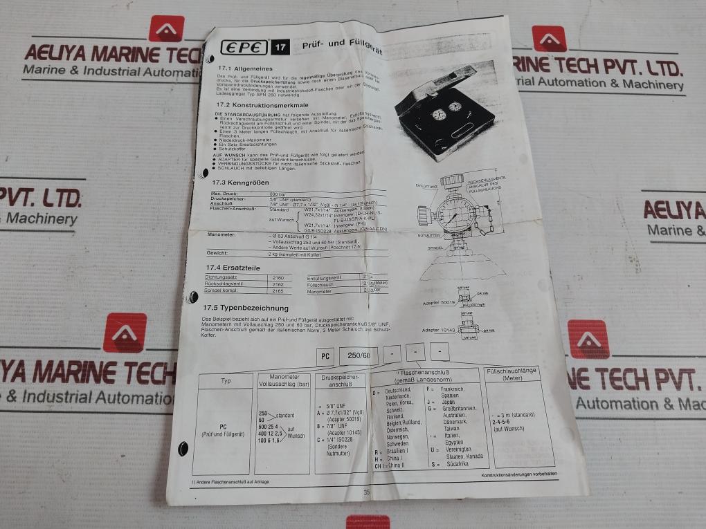 Adami Pc 250/60D-no Accumulator Charging Set 10003992 400Bar 0-800Psi 0-60 Bar