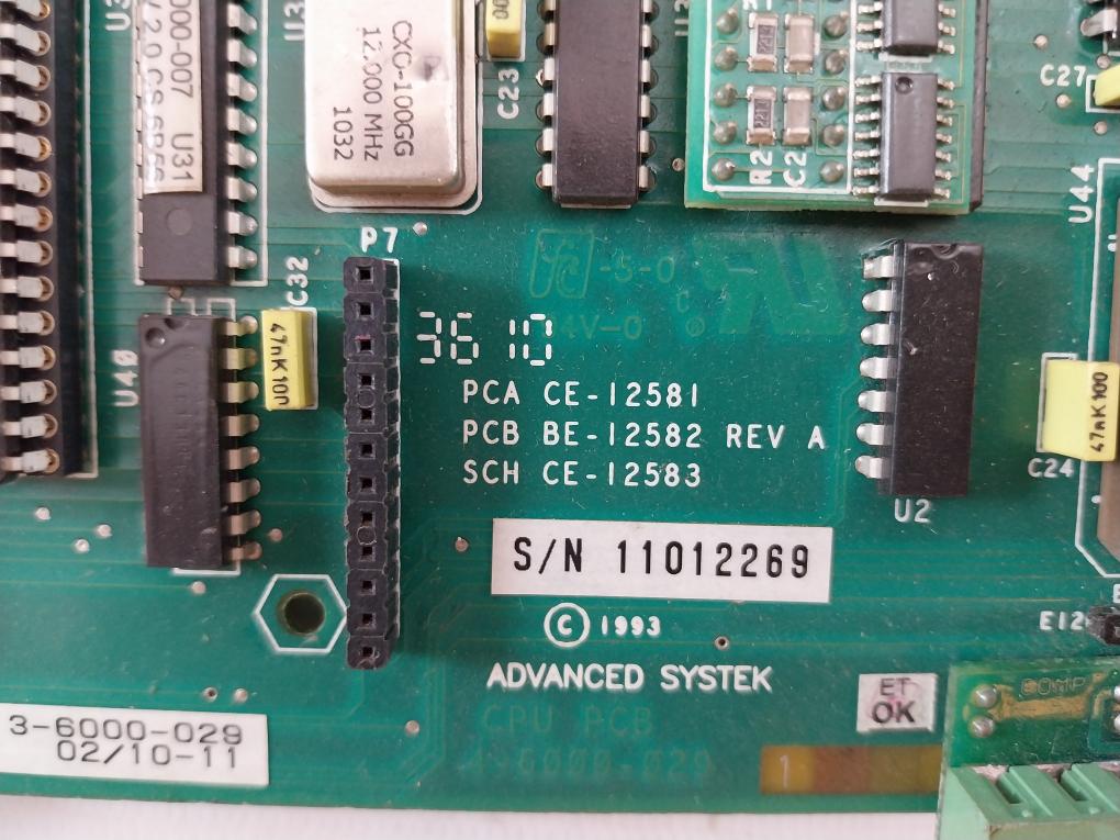 Advanced Systek 4-6000-029 Printed Circuit Board For Cpu Ae-19375 Rev A 1031304