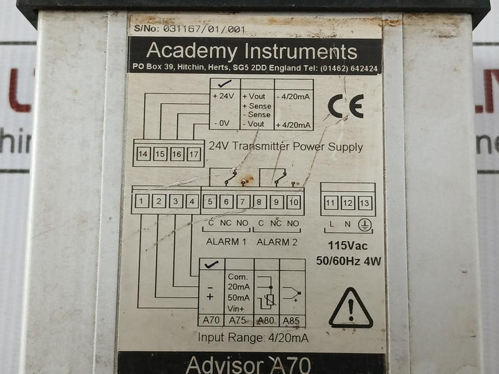 Advisor A70 Process Input Panel Meter 115Vac Academy Instruments