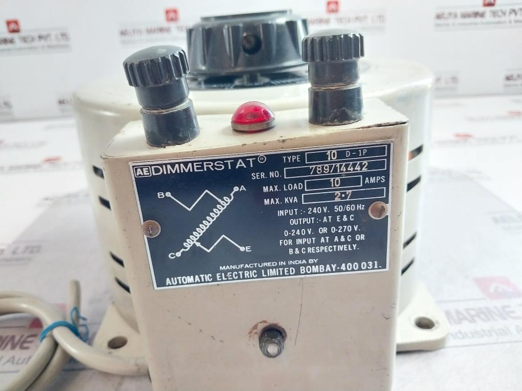 Ae 10 D-1P Dimmerstat 10 Amps 240V 50/60 Hz 2-7Kva