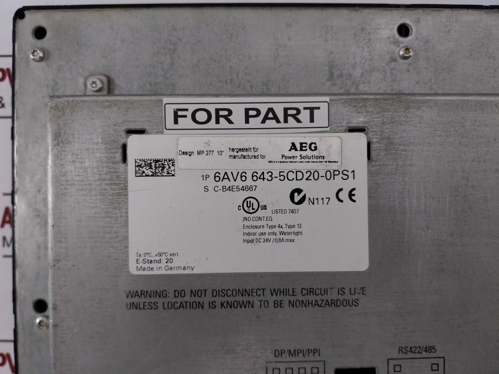 Aeg 6Av6 643-5Cd20-0Ps1 Touch Screen Panel Dc24V/0 8A Max