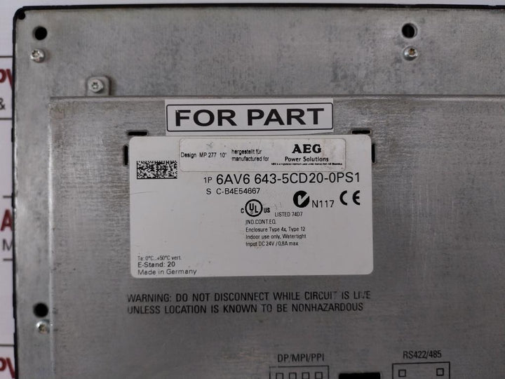 Aeg 6Av6 643-5Cd20-0Ps1 Touch Screen Panel Dc24V/0 8A Max
