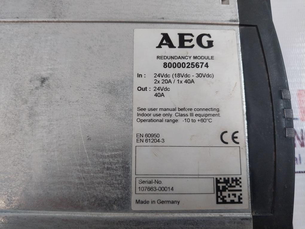 Aeg 8000025674 Redundancy Module 24Vdc 40A -10 To +60°C