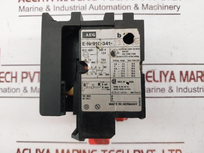 Aeg 910-341 Thermal Overload Relay 300V Ac B300 1.5A 600 Vac A600 P300