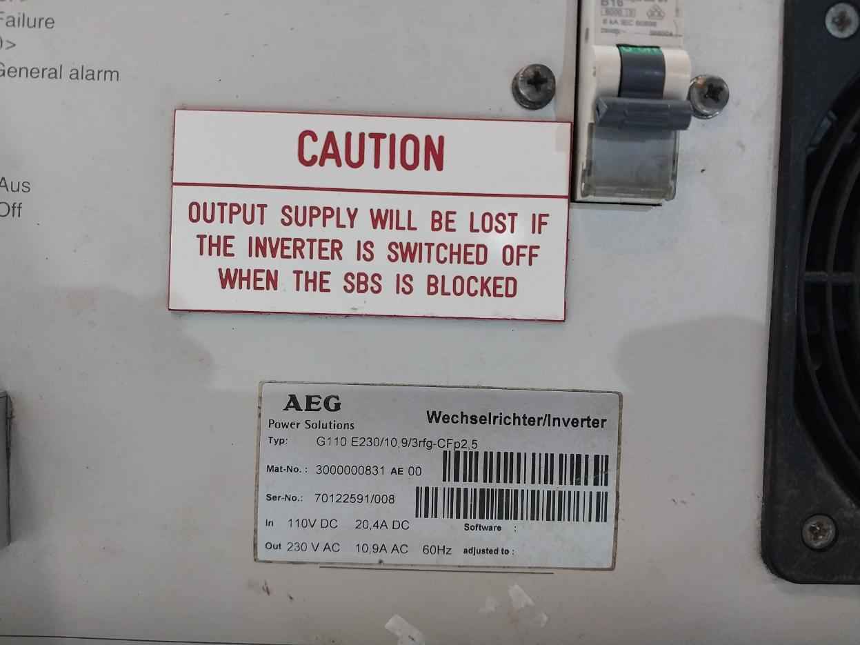 Aeg G110 E230/10 9/3Rfg-cfp2 5 Inverter 110Vdc 20,4A Dc 230Vac 10,9A Ac 60Hz