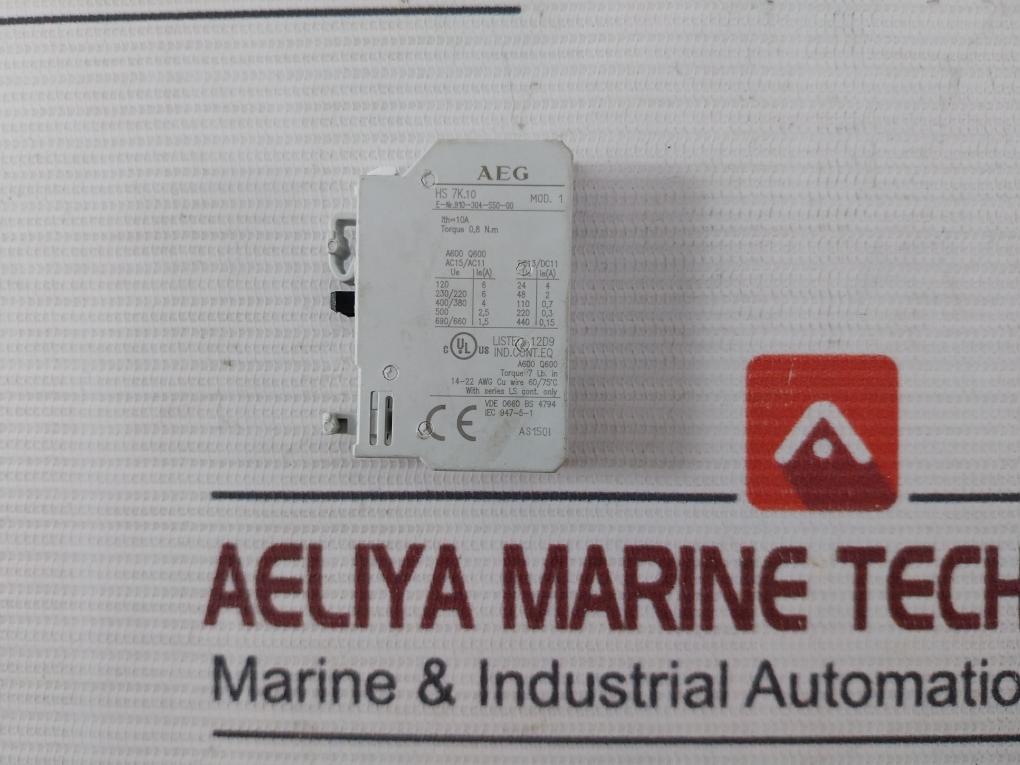 Aeg Hs 7K.10 Auxiliary Contactor 10A A600 Q600 14-22Awg 60/75C As1501