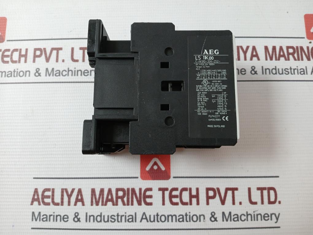 Aeg Ls 11K.00 Contactor 600Vac 32A 50/60Hz 14-8Awg 60/75C