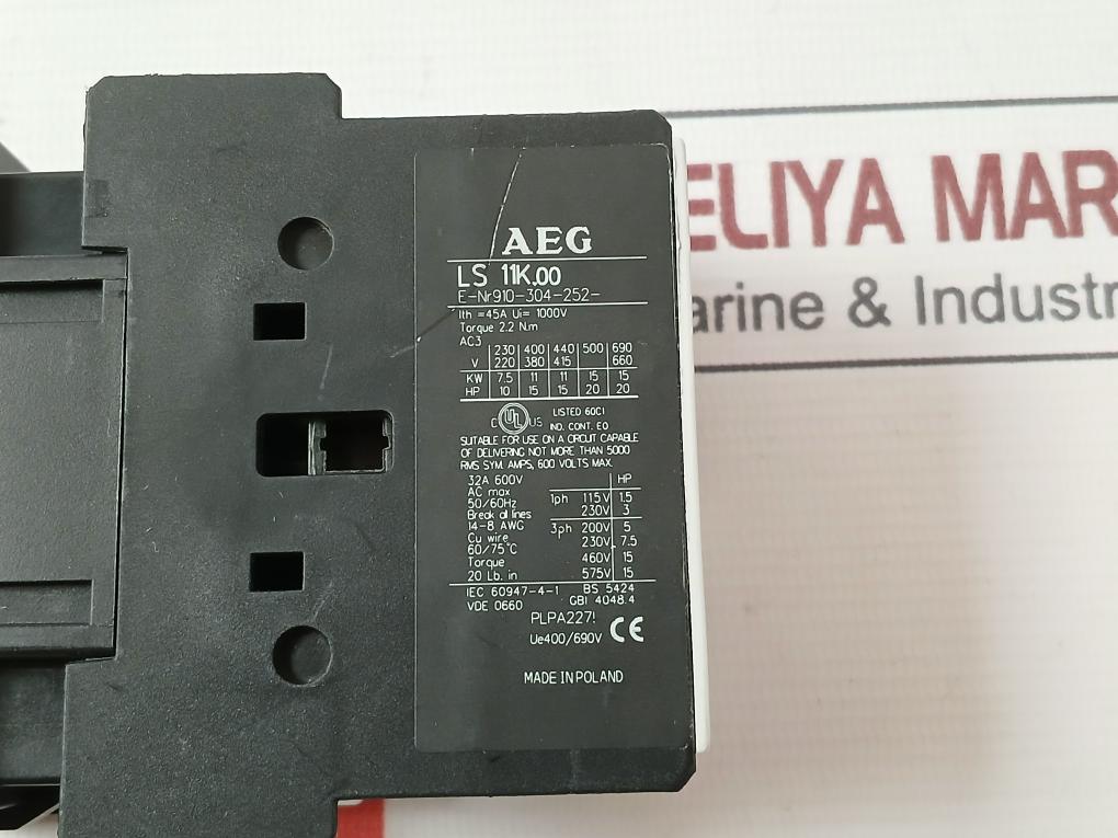 Aeg Ls 11K.00 Contactor 600Vac 32A 50/60Hz 14-8Awg 60/75C