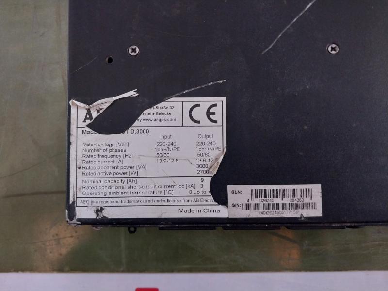 Aeg Protect D.3000 1 Phase In/Out Ups Uninterruptible Power Supply