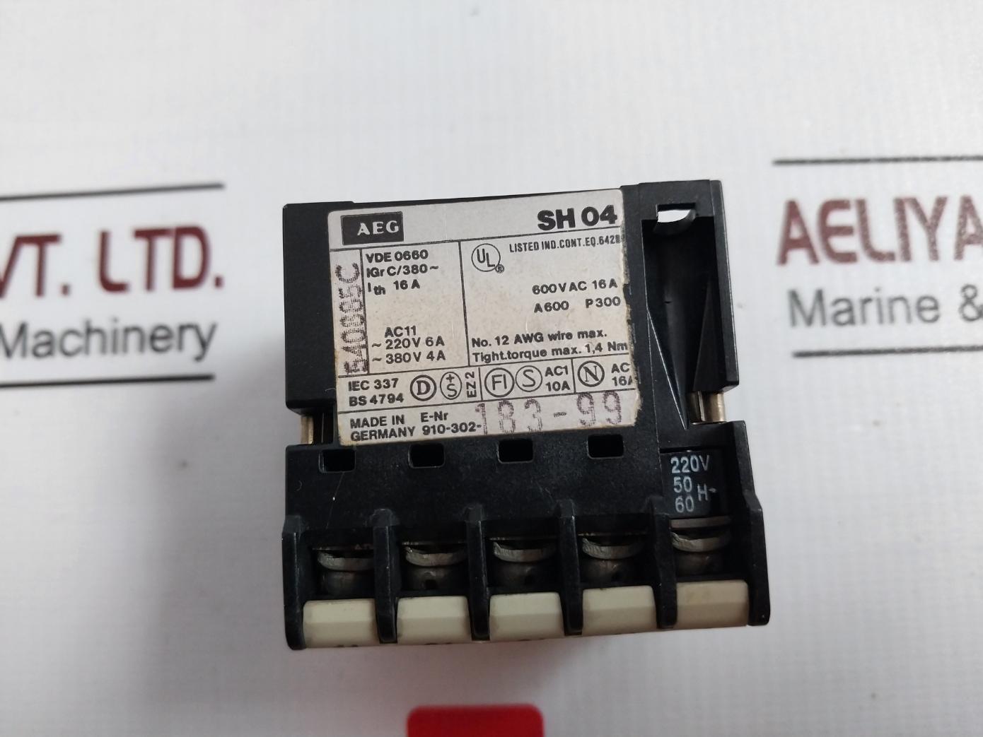 Aeg Sh04 Auxiliary Contactor Vde 0660 600V Ac 16A 220V 50-60Hz A600 P300