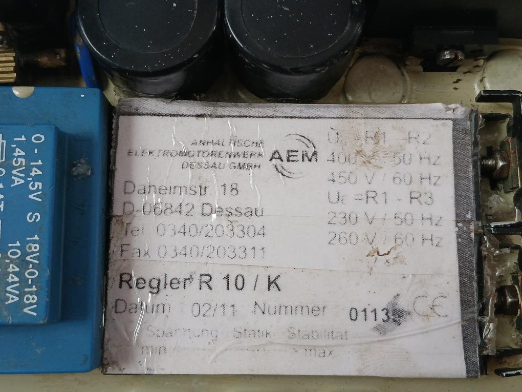 Automatic Voltage Regulator Aem Regler R 10/K 260V/60 Hz