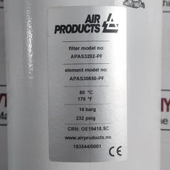 Air Products Apas3202-pf Filter Element Apas30850-pf 232Psig 16 Barg 80 C 176 F