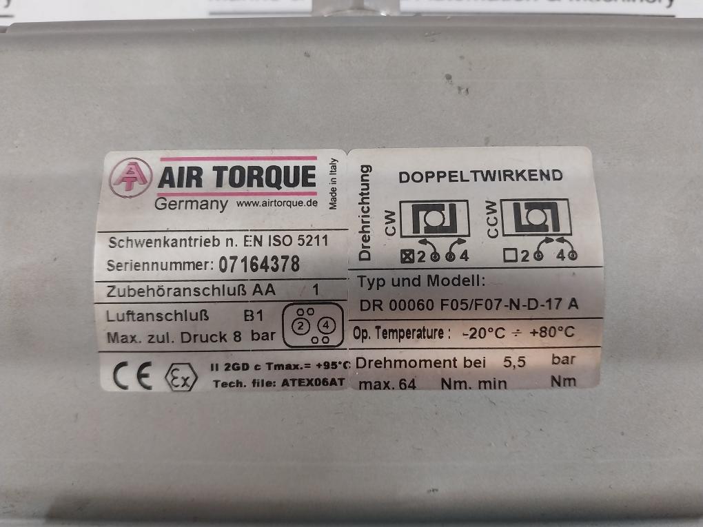 Air Torque Dr 00060 F05/f07-n-d-17 A Pneumatic Actuator, Pn500-a488-sb14