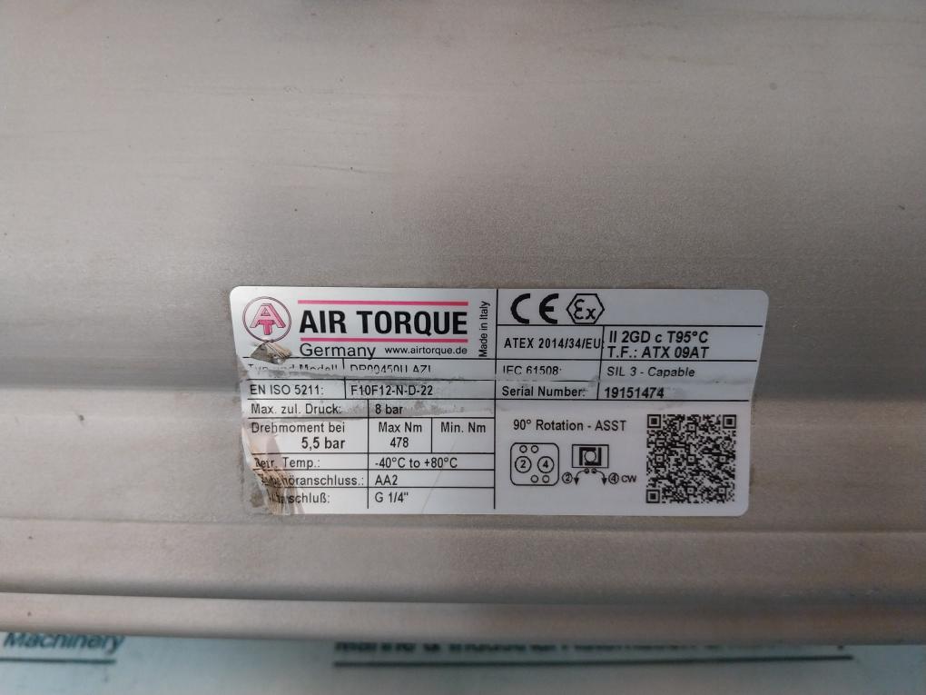 Air Torque DR00450U AZL Pneumatic Actuator W/ NBN4-F25-E8-V1 Proximity Sensor