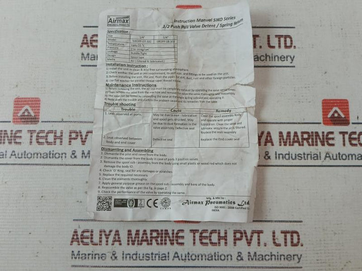 Airmax Sikopp-3 3/2 Push Pull Valve 10 Kg/Cm2 00000671121600002983