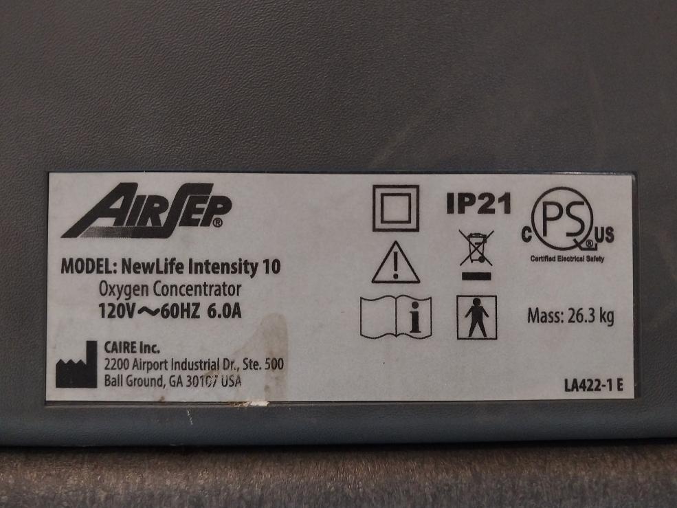 Airsep Newlife Intensity 10 120V 60Hz 6.0A 3Meter As099-101 Oxygen Concentrator