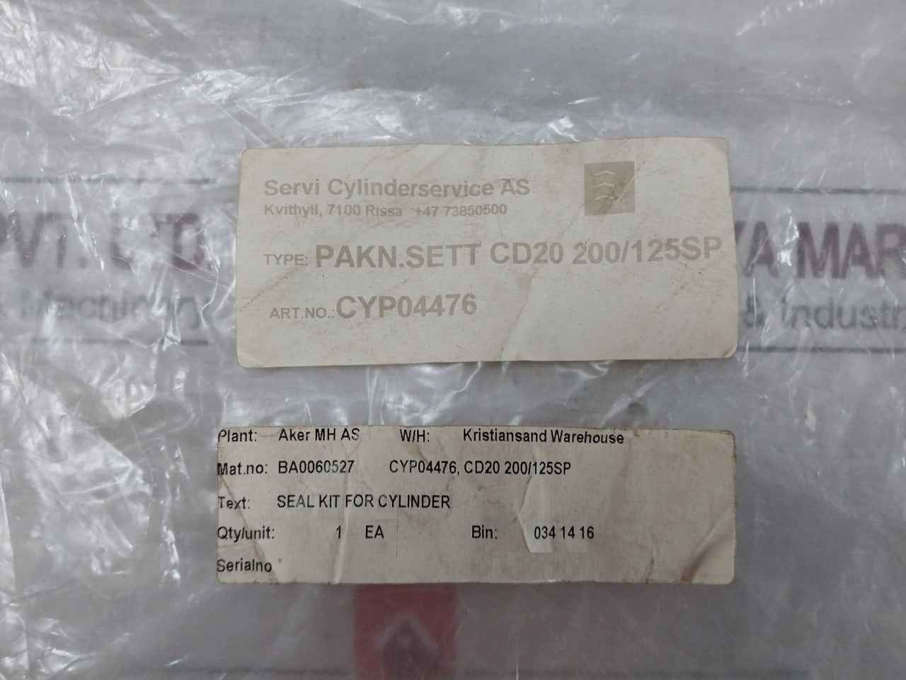 Aker Ba0060527 Seal Kit For Cylinder Cyp04476 Cd20 200/125Sp