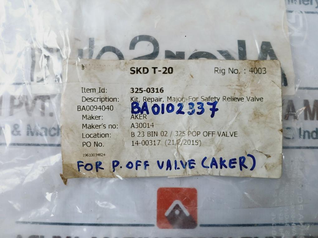 AKER BA0102337 Valve Repair Kit 325-0316