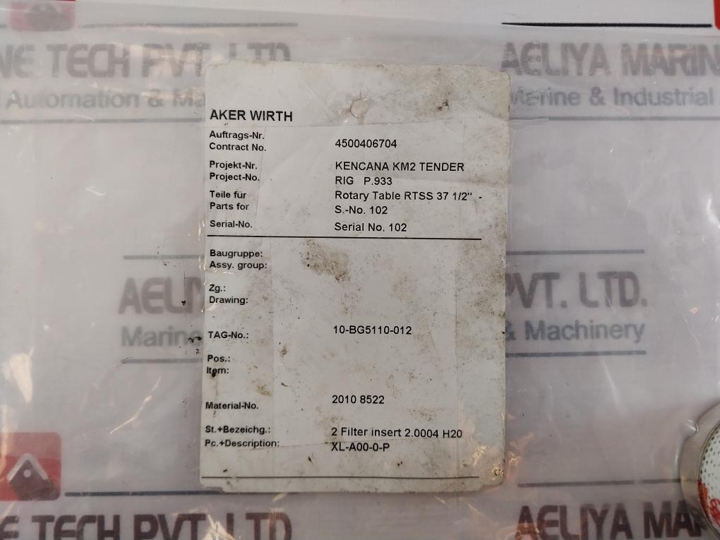 Aker Wirth K/De-d Filter Insert Element Xl-a00-0-p