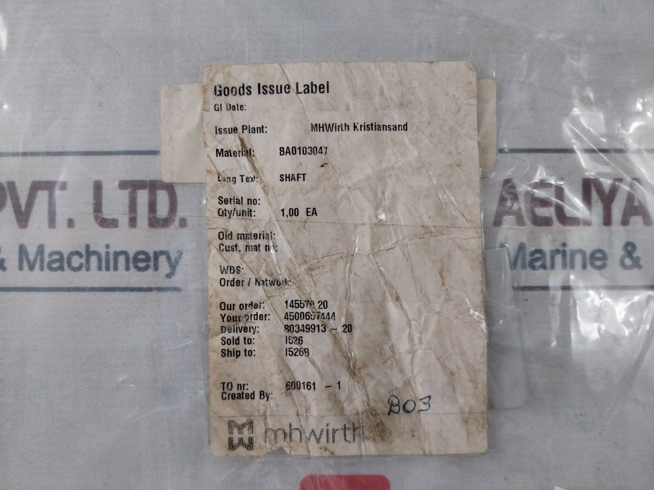 Aker 1924070.01 Lower Guide Arm Shaft