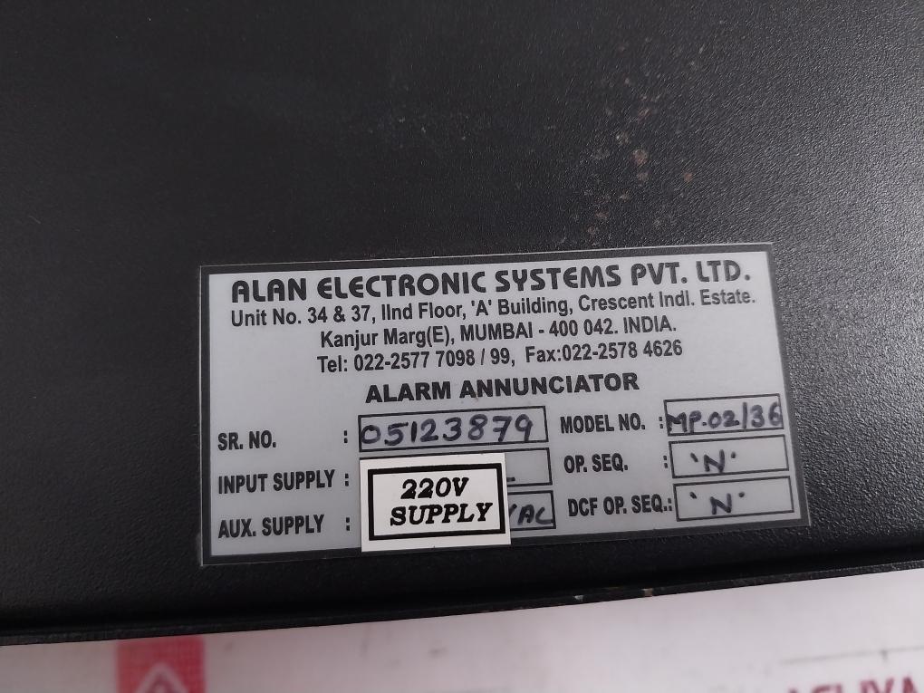 Alan Electronic Mp-02/36 Alarm Annunciator 220V 88-285Vac N Sequence