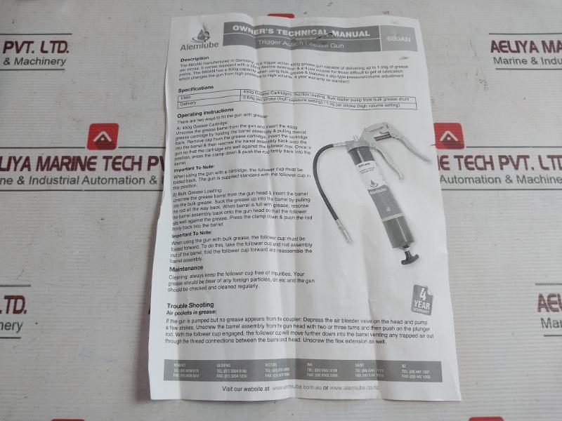 Alemlube 660An Trigger Action Grease Gun 300Mm 400 Bar 1000 Bar