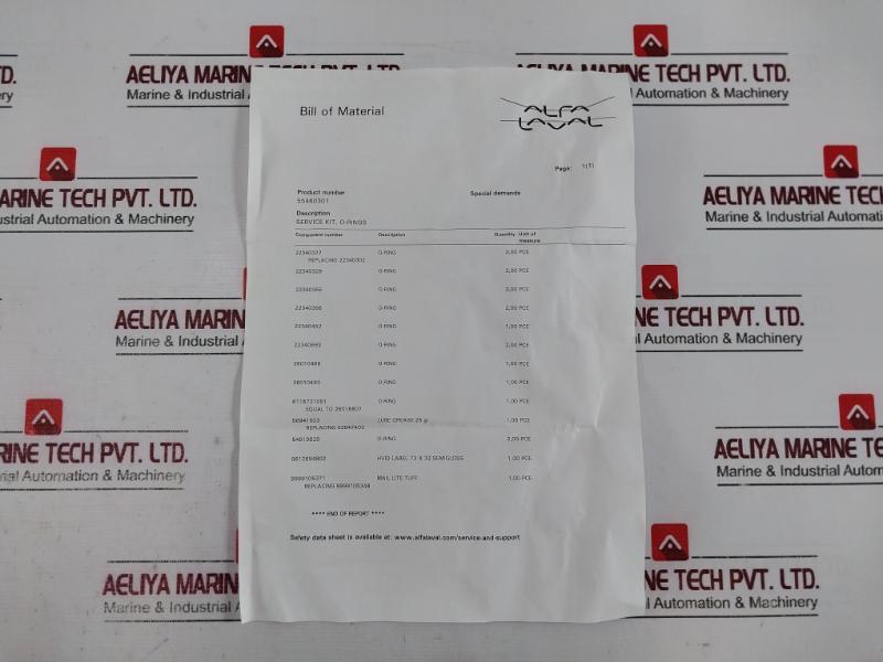 Alfa Laval 55460301 Major Service Kit O-rings With Silicon Grease