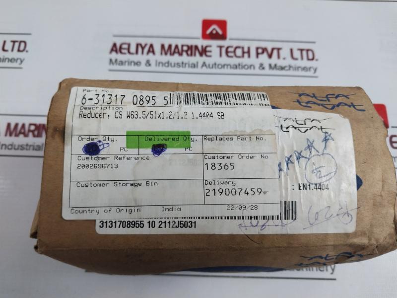 Alfa Laval 6-31317 0895 5 Concentric Reducer Cs W63.5/51x1.2/1.2 1.4404 Sb