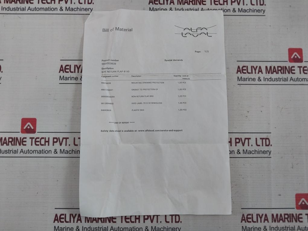 Alfa Laval 9850003639 Non Return Flap Disc Set