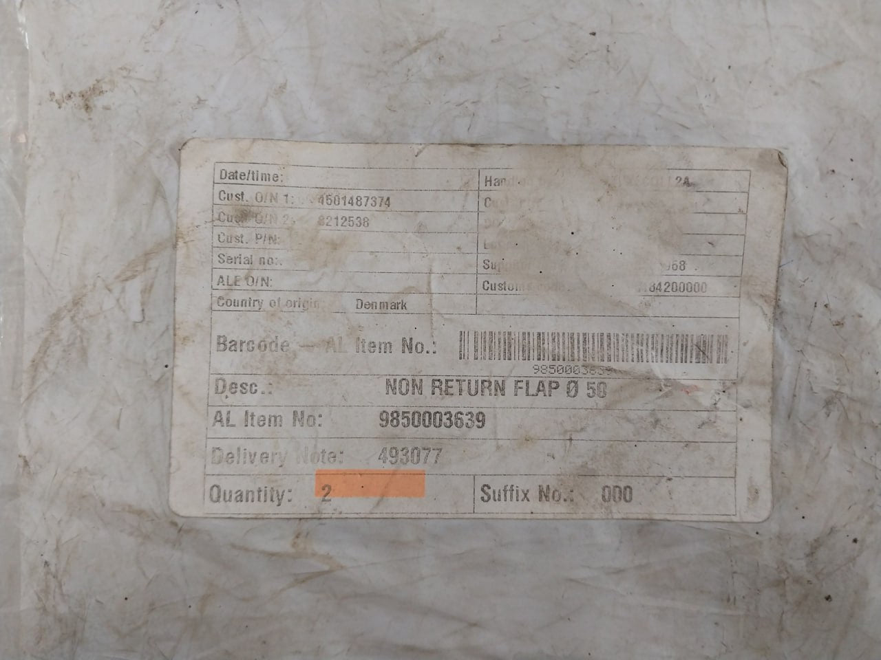 Alfa Laval 9850003639 Non Return Flap Disc Set