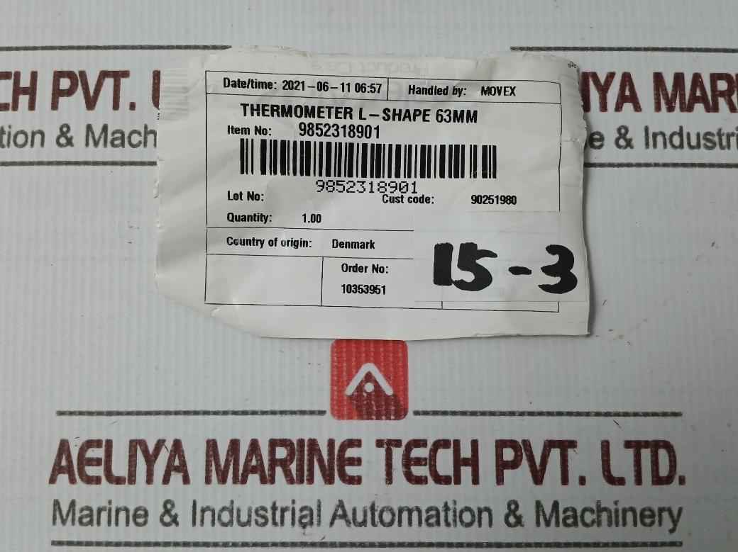 Alfa Laval 9852318901 L-shaped Thermometer 0-100 C/40-200 F New