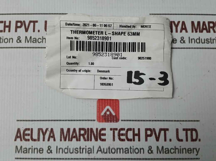 Alfa Laval 9852318901 L-shaped Thermometer 0-100 C/40-200 F New