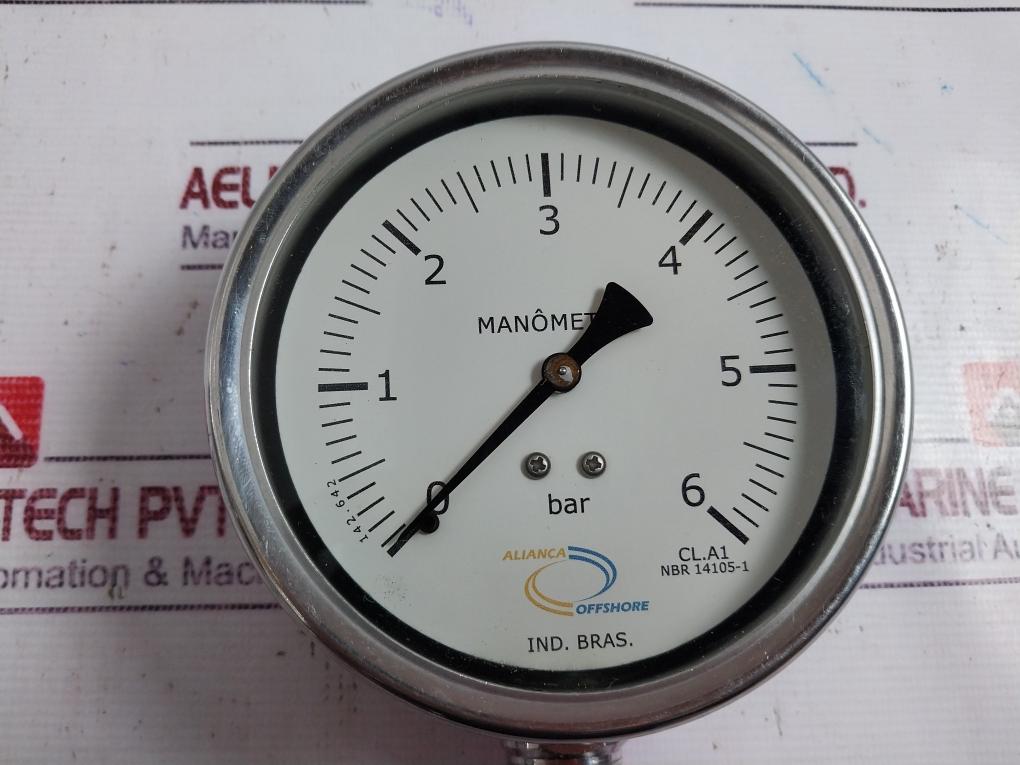 Alianca Offshore Nbr 14105-1 Manometer Pressure Gauge 0-6 Bar