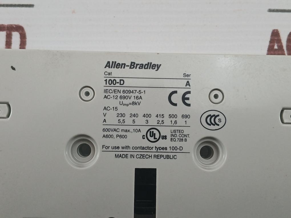 Allen-bradley 600V 10A Auxiliary Contact Block 100-d