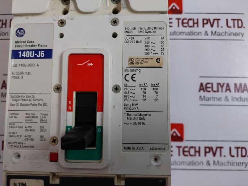 Allen-bradley 140U-j6X3 A Molded Case Circuit Breaker Frame 250A 3-pole