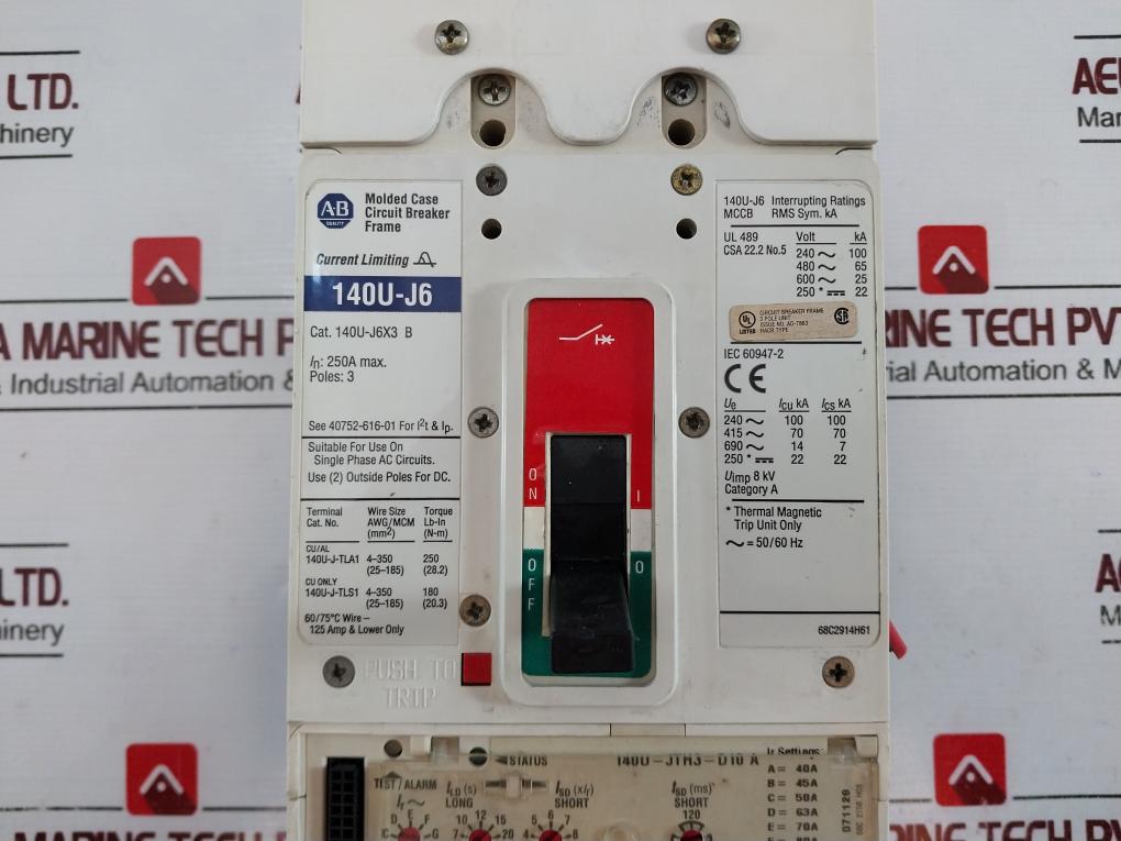 Allen-bradley 140U-j6X3 B Molded Case Circuit Breaker Frame 250A 3 Pole 8 Kv