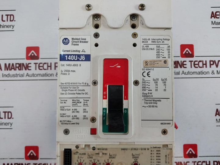 Allen-bradley 140U-j6X3 B Molded Case Circuit Breaker Frame 250A 3 Pole 8 Kv