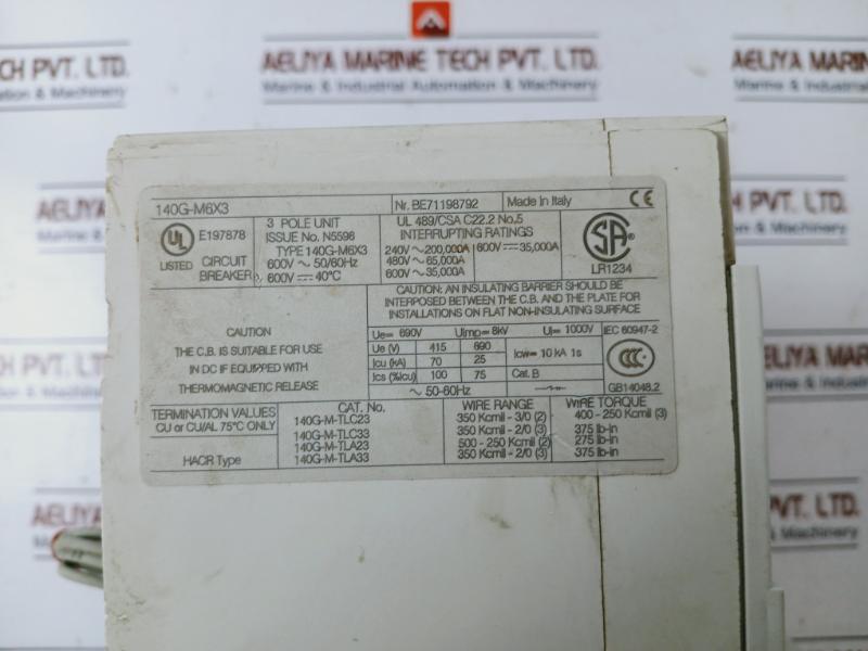 Allen-bradley 140G-m6X3 Molded Case Circuit Breaker 600V-50/60Hz