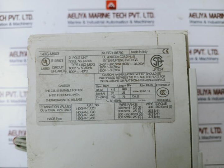 Allen-bradley 140G-m6X3 Molded Case Circuit Breaker 600V-50/60Hz