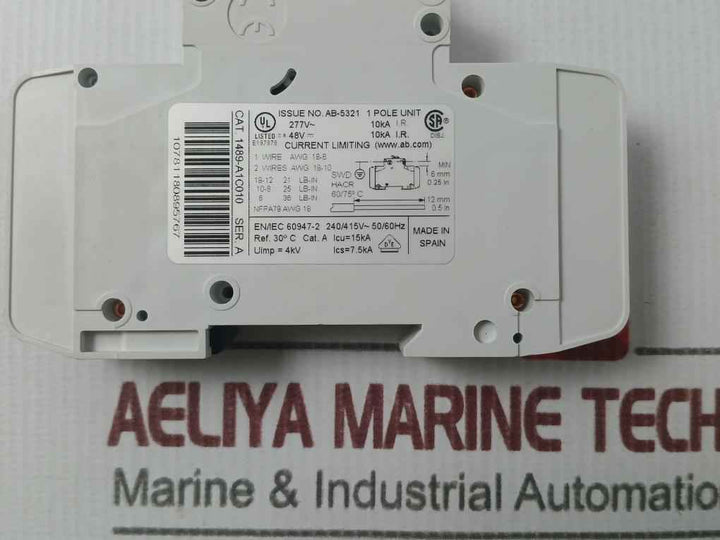 Allen-bradley 1489-a1C010 Circuit Breaker 1-pole 1489-a